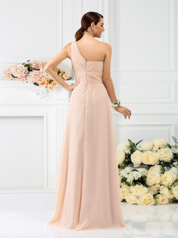 A-Line/Princess One-Shoulder Pleats Sleeveless Long Chiffon Bridesmaid Dresses 2378