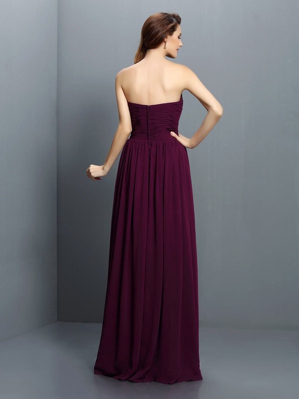 A-Line/Princess Strapless Pleats Sleeveless Long Chiffon Bridesmaid Dresses 2570