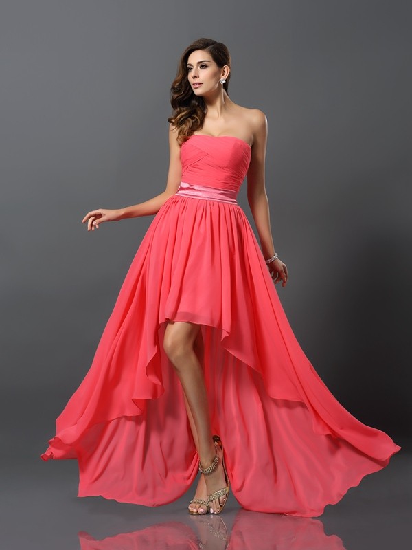 A-Line/Princess Sweetheart Sleeveless High Low Chiffon Bridesmaid Dresses 2738