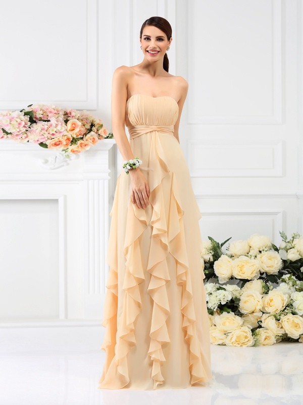 A-Line/Princess Strapless Pleats Sleeveless Long Chiffon Bridesmaid Dresses 2571