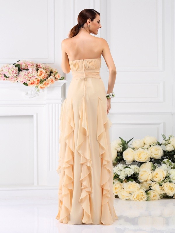 A-Line/Princess Strapless Pleats Sleeveless Long Chiffon Bridesmaid Dresses 2571