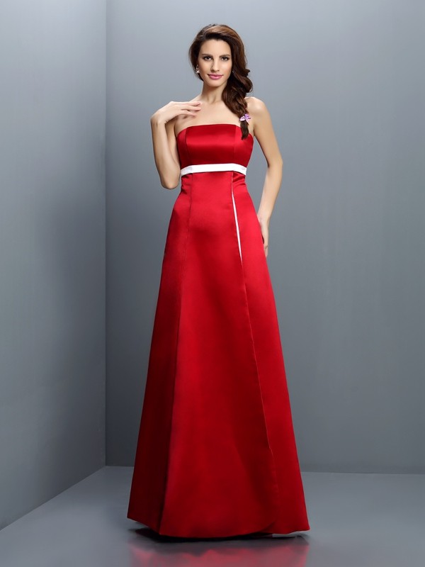 A-Line/Princess Strapless Sash/Ribbon/Belt Sleeveless Long Satin Bridesmaid Dresses 2588