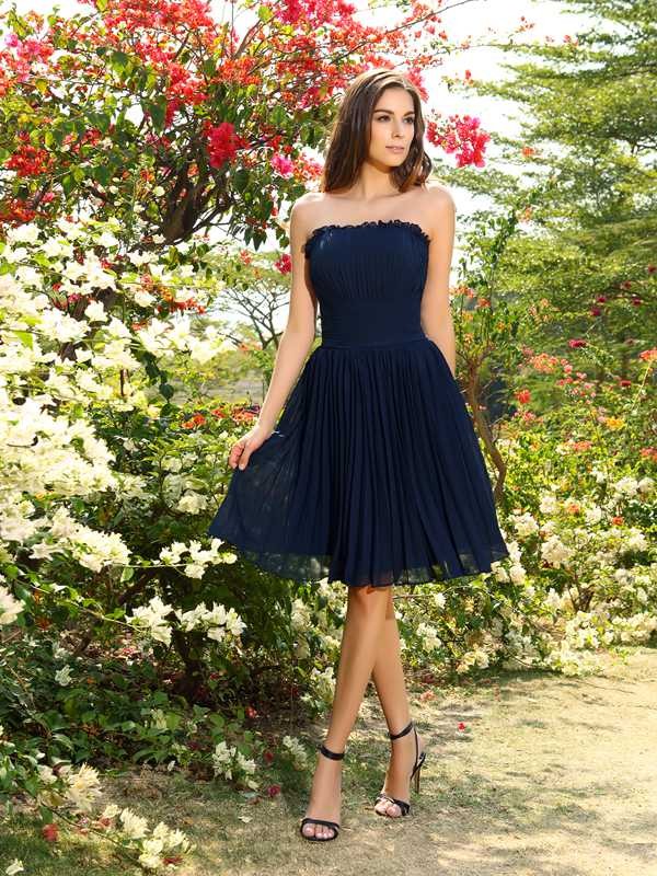 A-Line/Princess Strapless Pleats Sleeveless Short Chiffon Bridesmaid Dresses 2577