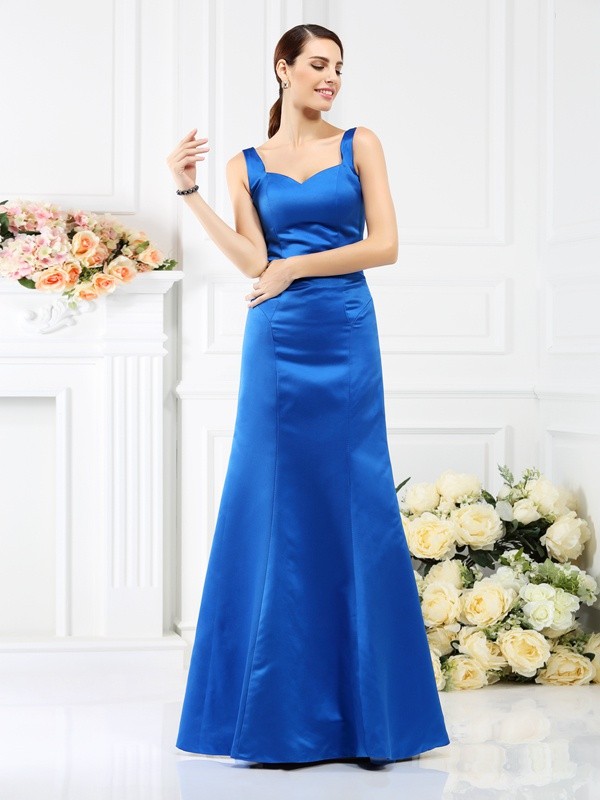 Sheath/Column Straps Sleeveless Long Satin Bridesmaid Dresses 3139