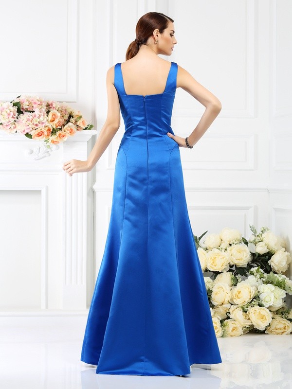 Sheath/Column Straps Sleeveless Long Satin Bridesmaid Dresses 3139