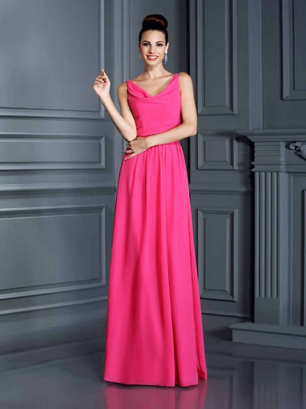 A-Line/Princess Spaghetti Straps Sleeveless Long Chiffon Bridesmaid Dresses 2551