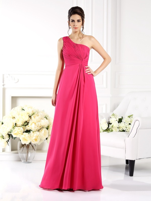 A-Line/Princess One-Shoulder Ruched Sleeveless Long Chiffon Bridesmaid Dresses 2388