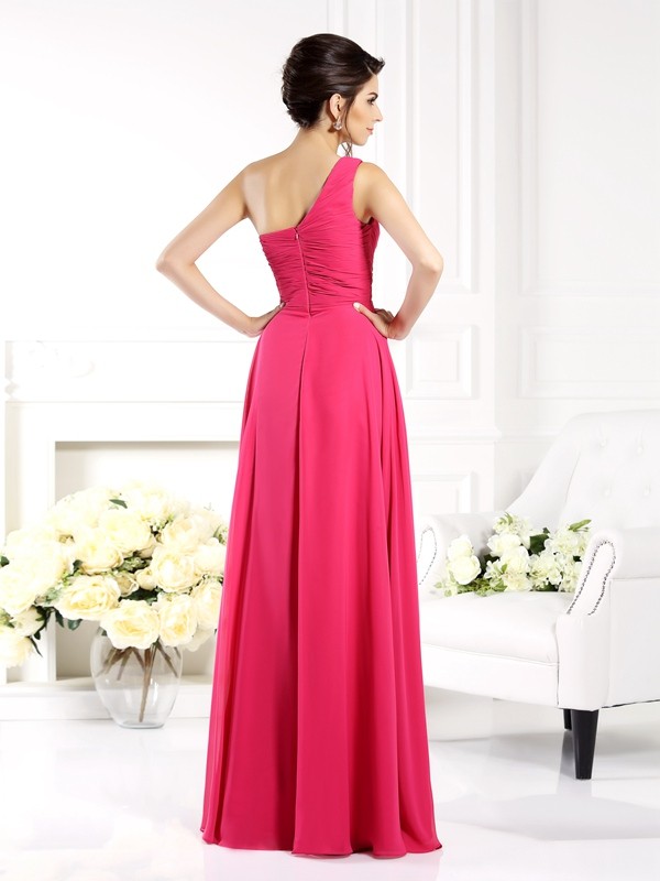 A-Line/Princess One-Shoulder Ruched Sleeveless Long Chiffon Bridesmaid Dresses 2388