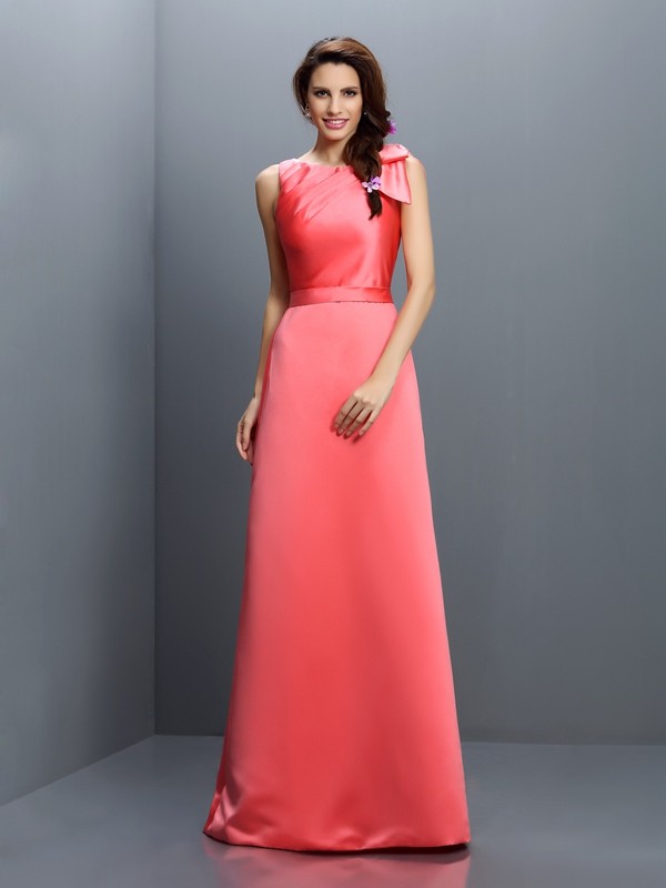 Sheath/Column Bateau Sleeveless Long Satin Bridesmaid Dresses 2875