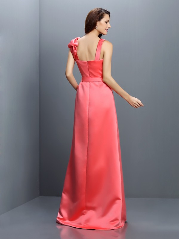 Sheath/Column Bateau Sleeveless Long Satin Bridesmaid Dresses 2875