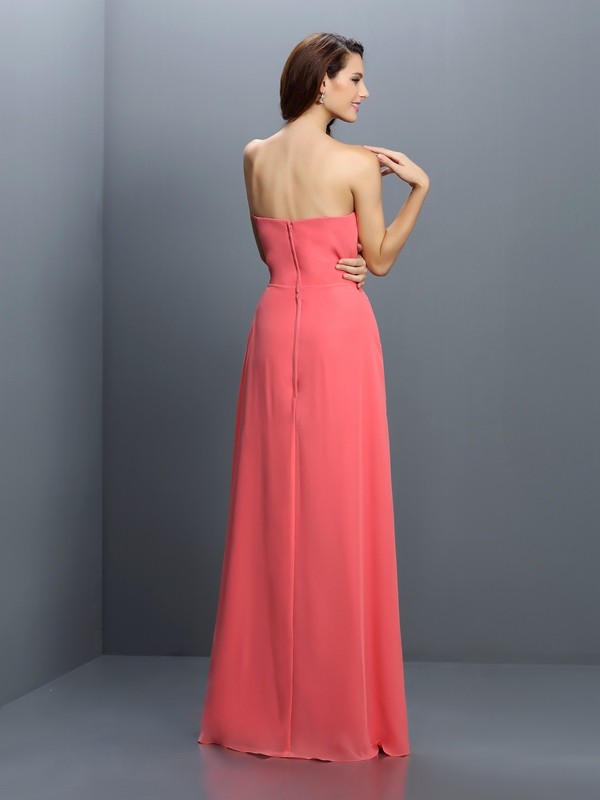 A-Line/Princess Strapless Hand-Made Flower Sleeveless Long Chiffon Bridesmaid Dresses 2563