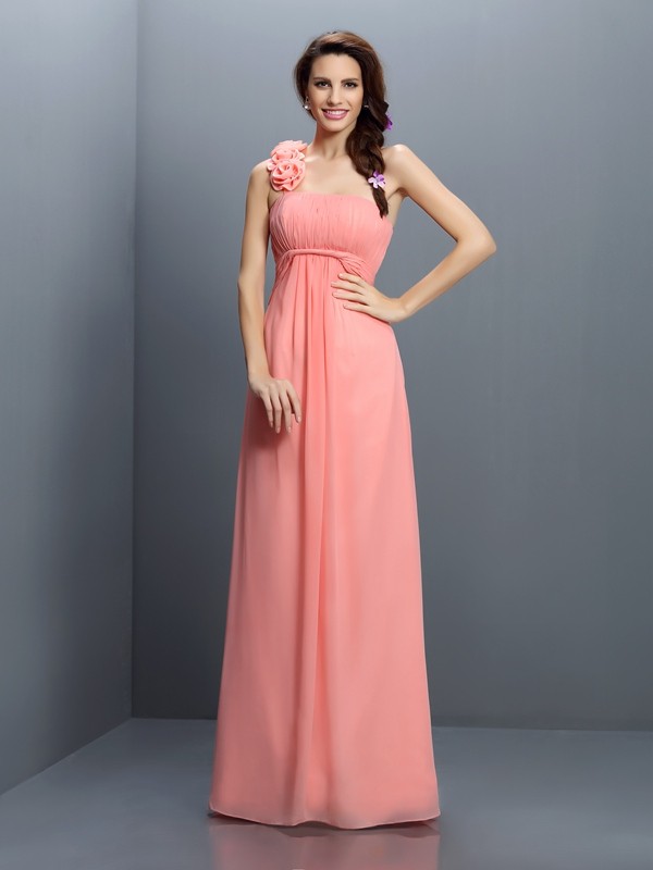 A-Line/Princess Strapless Hand-Made Flower Sleeveless Long Chiffon Bridesmaid Dresses 2564