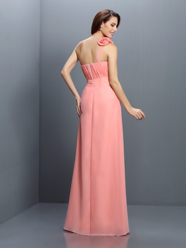 A-Line/Princess Strapless Hand-Made Flower Sleeveless Long Chiffon Bridesmaid Dresses 2564