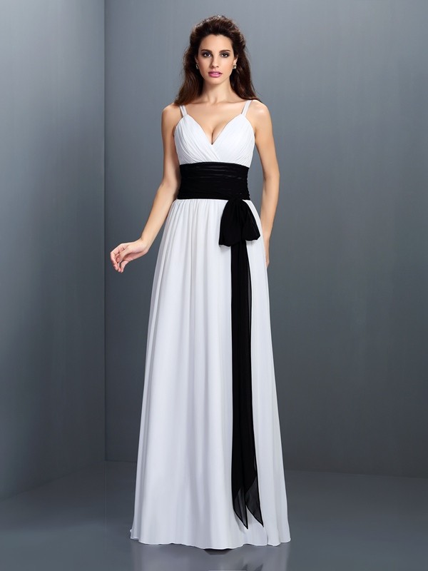 A-Line/Princess V-neck Sash/Ribbon/Belt Sleeveless Long Chiffon Bridesmaid Dresses 2814