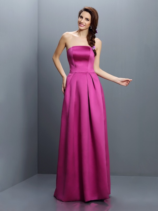 Sheath/Column Strapless Sleeveless Long Satin Bridesmaid Dresses 3125