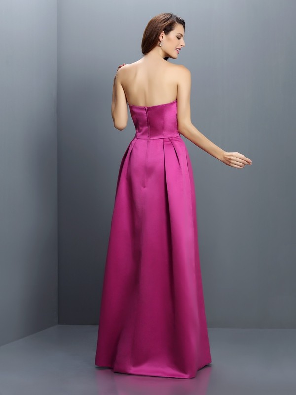 Sheath/Column Strapless Sleeveless Long Satin Bridesmaid Dresses 3125