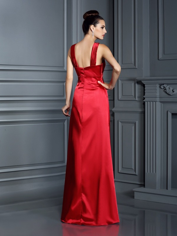 A-Line/Princess Straps Sleeveless Long Elastic Woven Satin Bridesmaid Dresses 2647