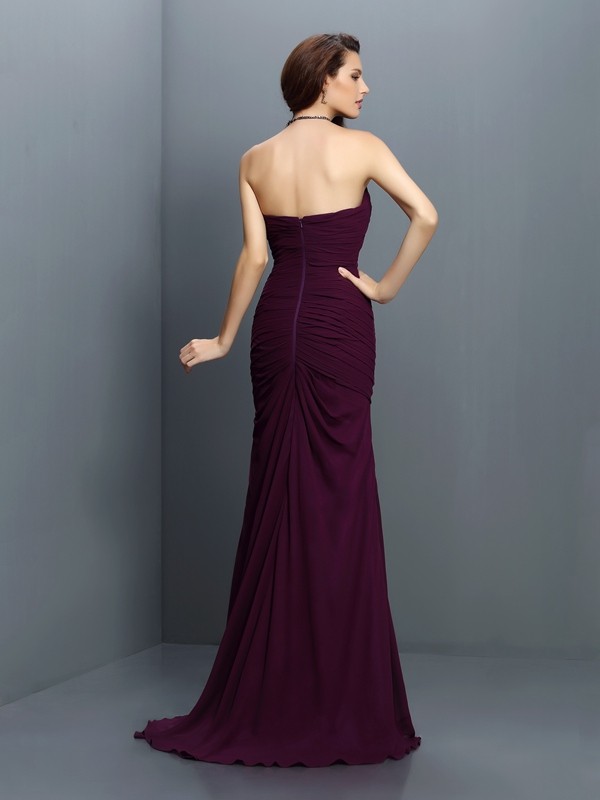 Trumpet/Mermaid Strapless Pleats Sleeveless Long Chiffon Bridesmaid Dresses 3278