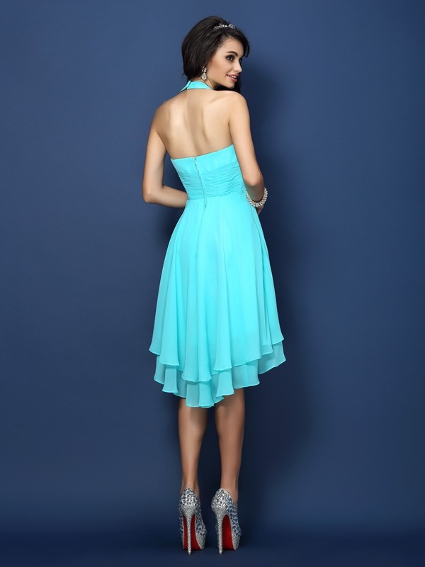 A-Line/Princess Halter Pleats Sleeveless Short Chiffon Bridesmaid Dresses 2276