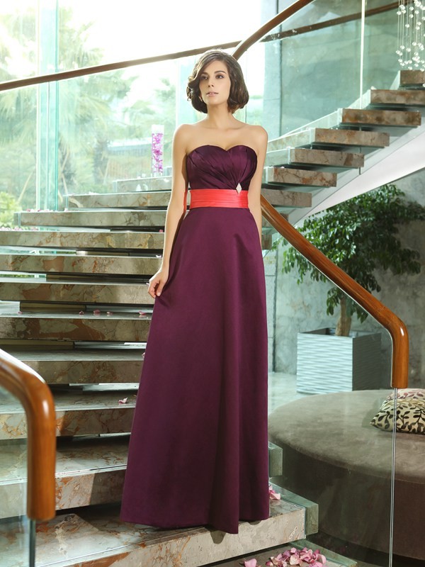 A-Line/Princess Sweetheart Sleeveless Long Satin Bridesmaid Dresses 2743