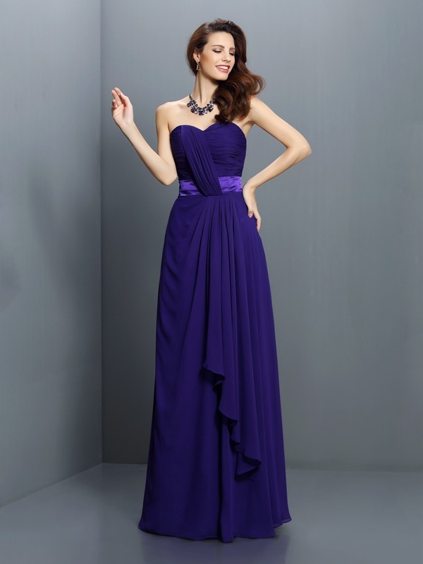 A-Line/Princess Sweetheart Pleats Sleeveless Long Chiffon Bridesmaid Dresses 2693