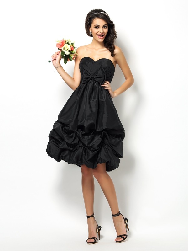 A-Line/Princess Sweetheart Bowknot Sleeveless Short Taffeta Bridesmaid Dresses 2673