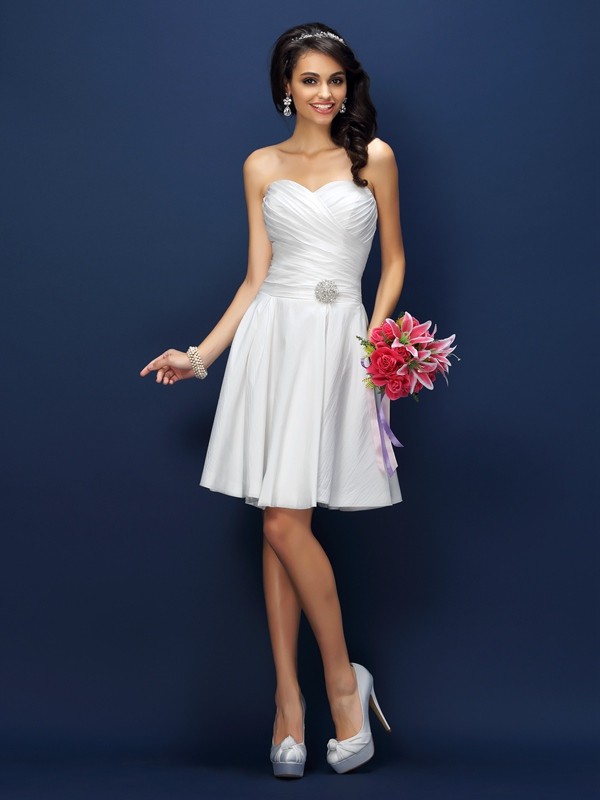 A-Line/Princess Sweetheart Pleats Sleeveless Short Taffeta Bridesmaid Dresses 2706