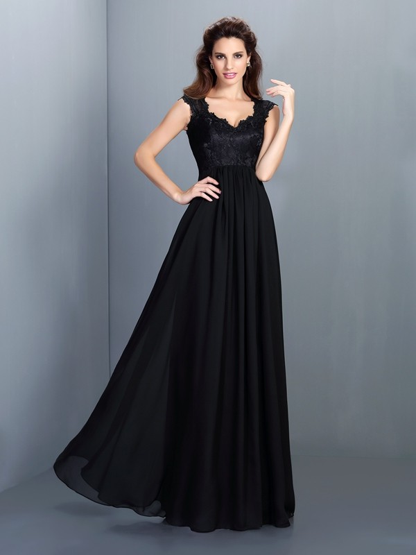 A-Line/Princess Scoop Lace Sleeveless Long Chiffon Bridesmaid Dresses 2441