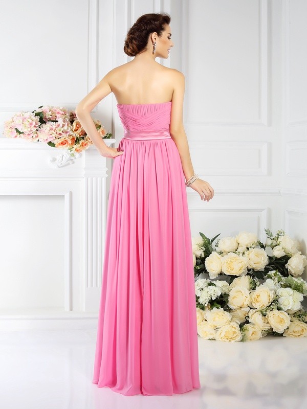 A-Line/Princess Strapless Pleats Sleeveless Long Chiffon Bridesmaid Dresses 2572