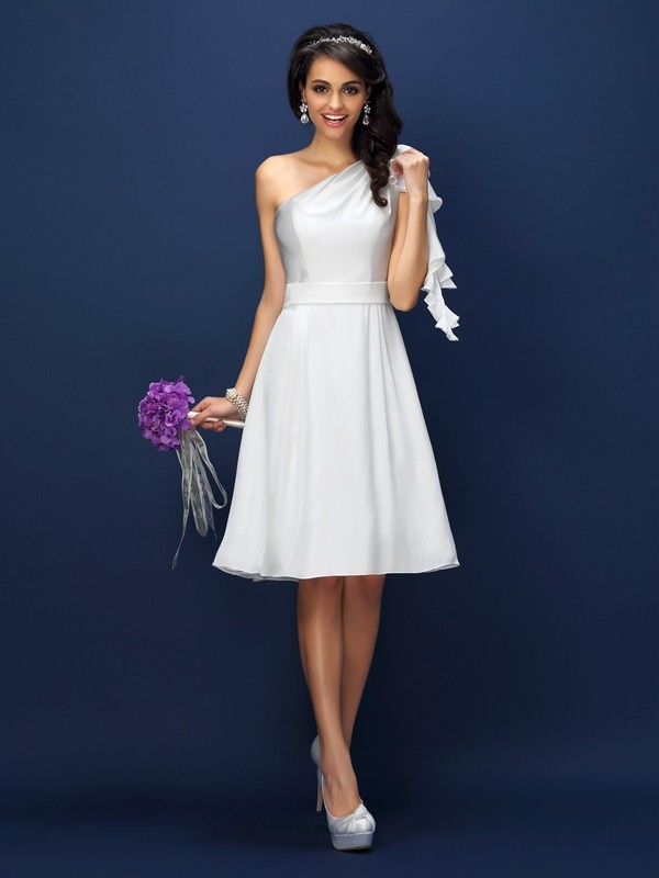 A-Line/Princess One-Shoulder Sleeveless Short Chiffon Bridesmaid Dresses 2419