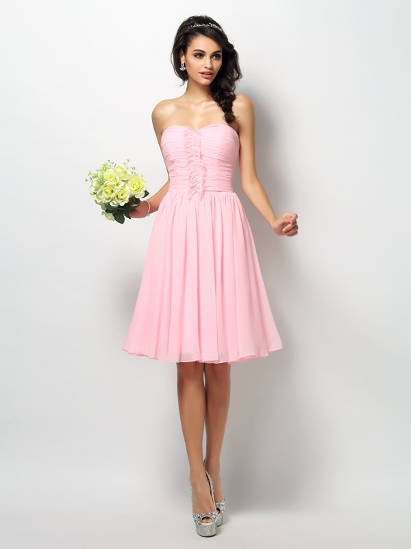 A-Line/Princess Strapless Pleats Sleeveless Short Chiffon Bridesmaid Dresses 2578