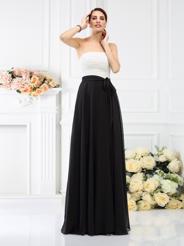 A-Line/Princess Strapless Sash/Ribbon/Belt Sleeveless Long Chiffon Bridesmaid Dresses 2586