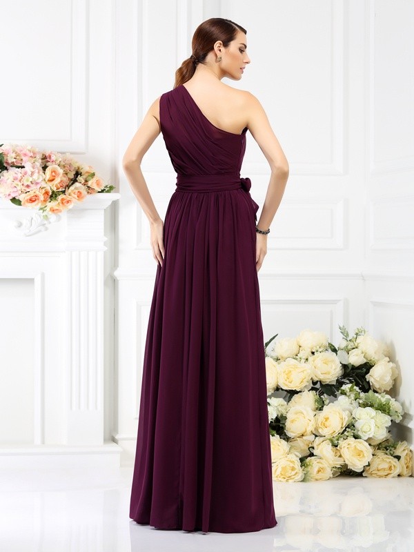 A-Line/Princess One-Shoulder Sash/Ribbon/Belt Sleeveless Long Chiffon Bridesmaid Dresses 2392