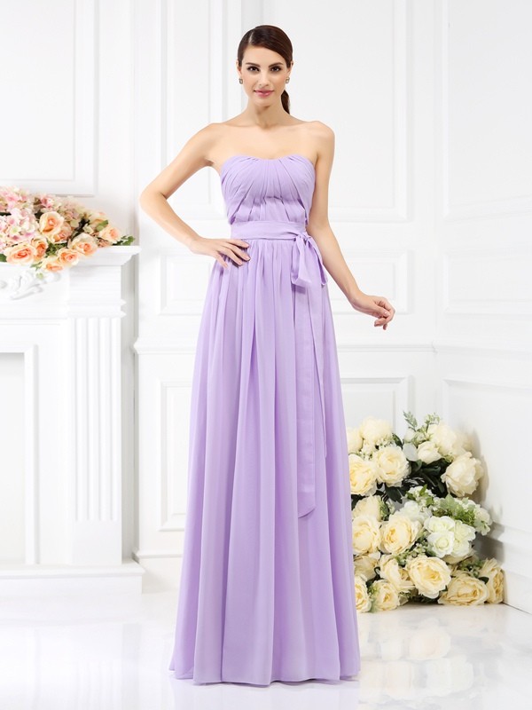 A-Line/Princess Strapless Sash/Ribbon/Belt Sleeveless Long Chiffon Bridesmaid Dresses 2587