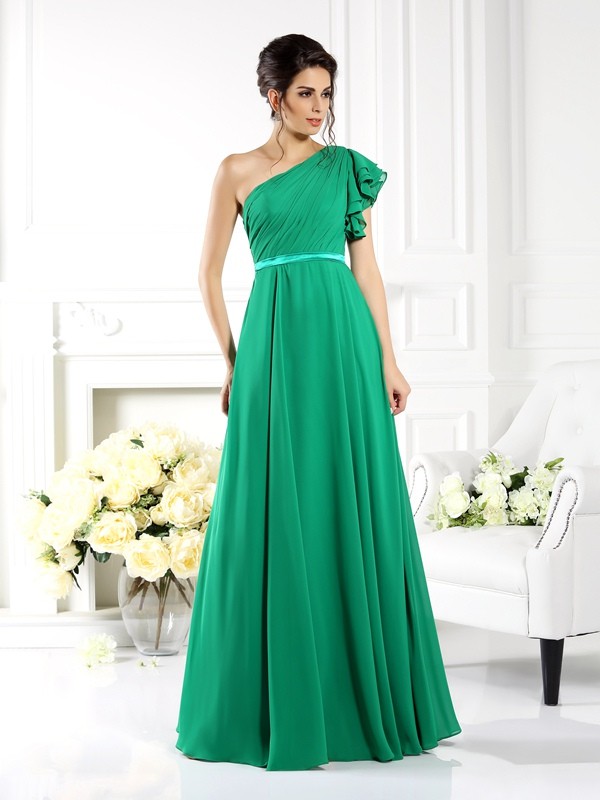 A-Line/Princess One-Shoulder Ruffles Sleeveless Long Chiffon Bridesmaid Dresses 2390