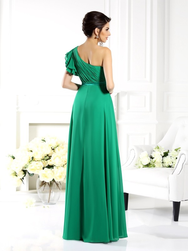 A-Line/Princess One-Shoulder Ruffles Sleeveless Long Chiffon Bridesmaid Dresses 2390