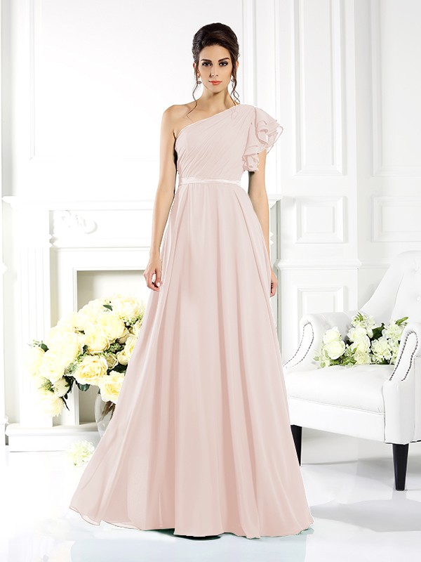 A-Line/Princess One-Shoulder Ruffles Sleeveless Long Chiffon Bridesmaid Dresses 2390