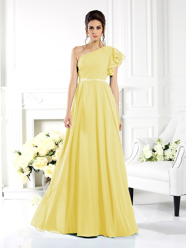 A-Line/Princess One-Shoulder Ruffles Sleeveless Long Chiffon Bridesmaid Dresses 2390