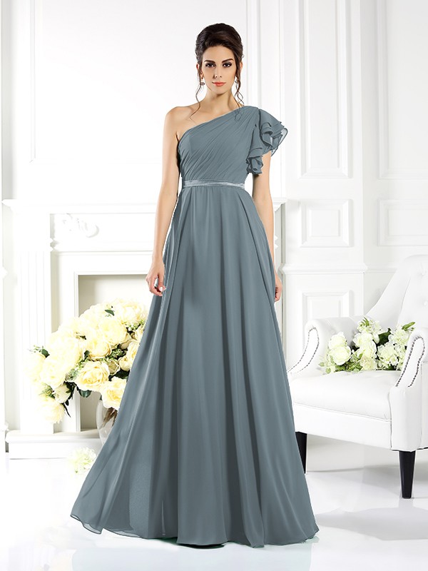 A-Line/Princess One-Shoulder Ruffles Sleeveless Long Chiffon Bridesmaid Dresses 2390