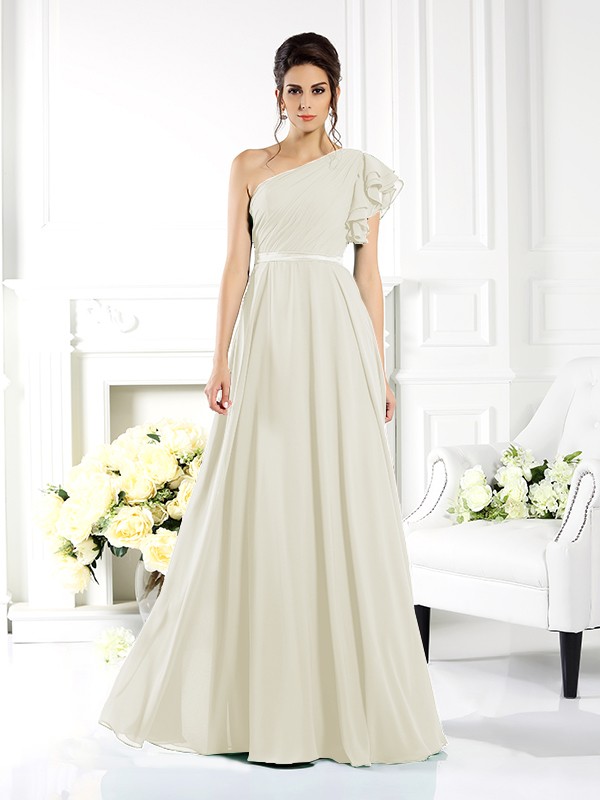 A-Line/Princess One-Shoulder Ruffles Sleeveless Long Chiffon Bridesmaid Dresses 2390