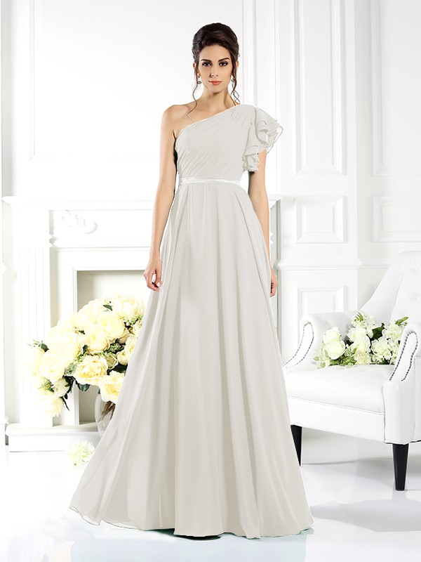 A-Line/Princess One-Shoulder Ruffles Sleeveless Long Chiffon Bridesmaid Dresses 2390