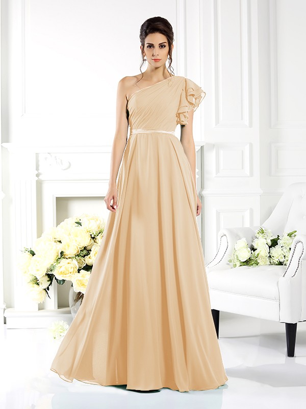 A-Line/Princess One-Shoulder Ruffles Sleeveless Long Chiffon Bridesmaid Dresses 2390