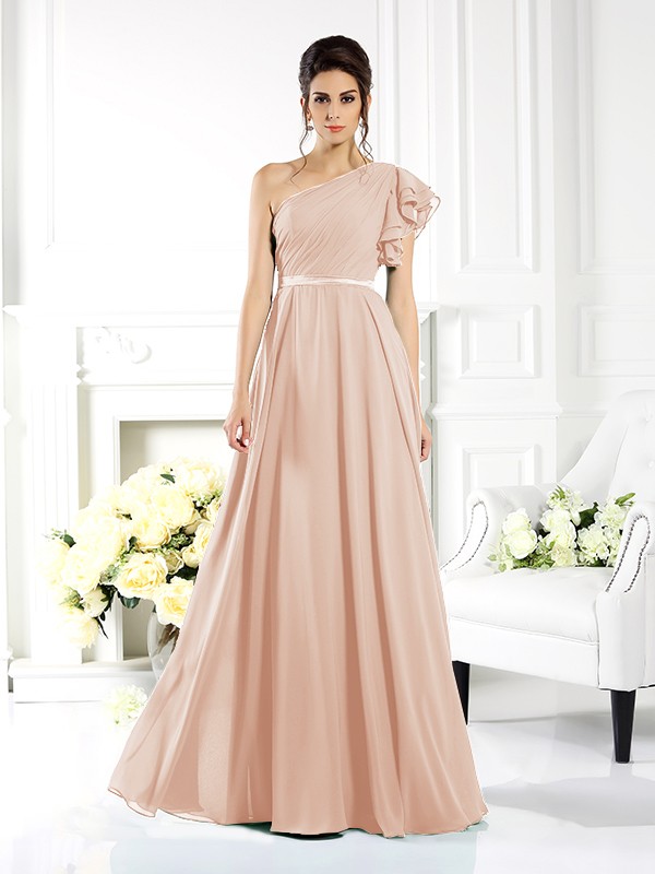 A-Line/Princess One-Shoulder Ruffles Sleeveless Long Chiffon Bridesmaid Dresses 2390