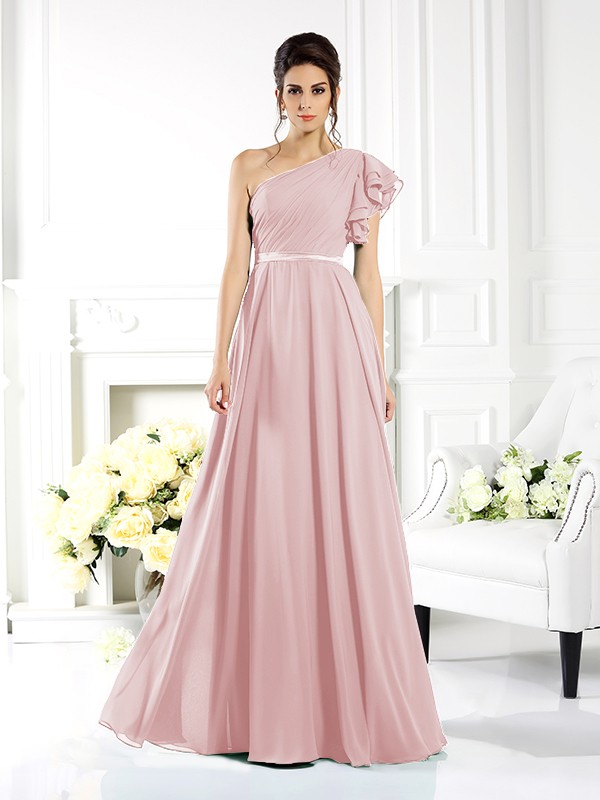 A-Line/Princess One-Shoulder Ruffles Sleeveless Long Chiffon Bridesmaid Dresses 2390