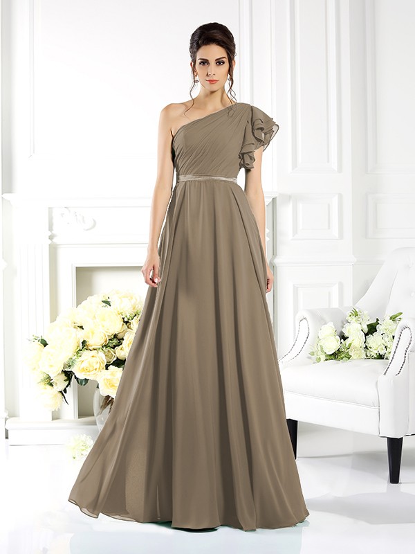 A-Line/Princess One-Shoulder Ruffles Sleeveless Long Chiffon Bridesmaid Dresses 2390