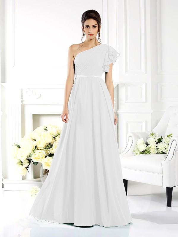 A-Line/Princess One-Shoulder Ruffles Sleeveless Long Chiffon Bridesmaid Dresses 2390