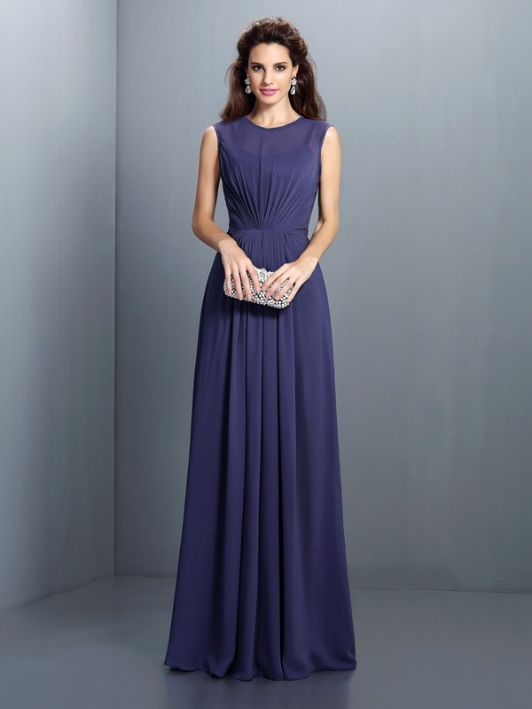 A-Line/Princess High Neck Pleats Sleeveless Long Chiffon Bridesmaid Dresses 2313