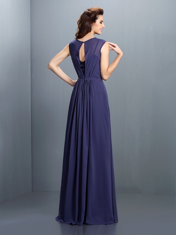 A-Line/Princess High Neck Pleats Sleeveless Long Chiffon Bridesmaid Dresses 2313