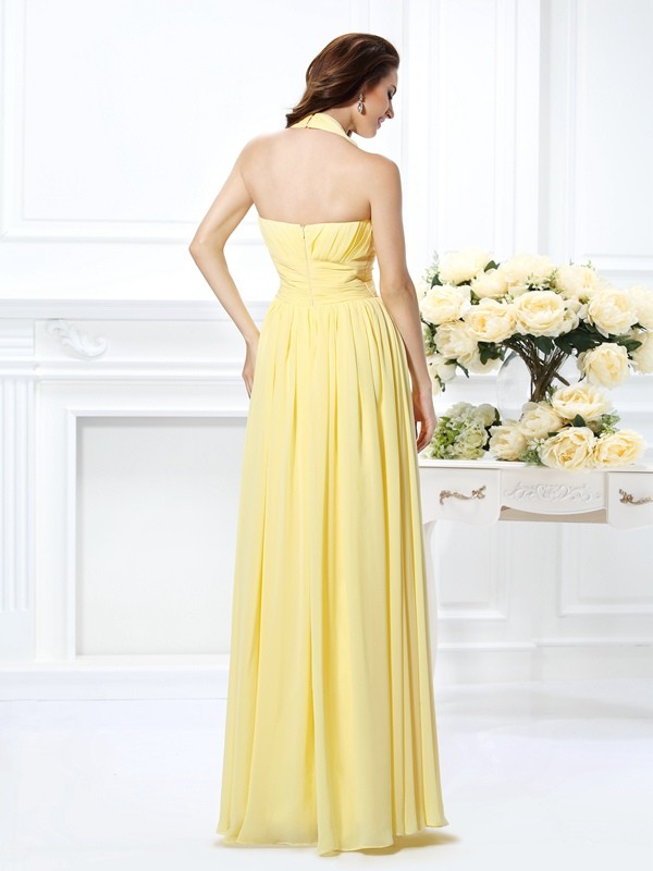 A-Line/Princess Halter Pleats Sleeveless Long Chiffon Bridesmaid Dresses 2273