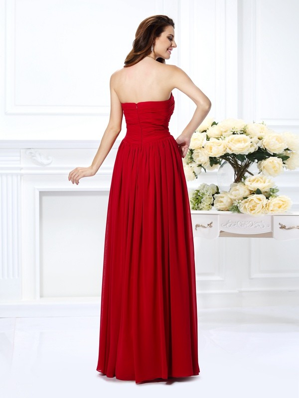 A-Line/Princess Strapless Hand-Made Flower Sleeveless Long Chiffon Bridesmaid Dresses 2565